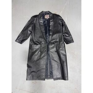 Vintage 80s International Leather Collection Black Trench Coat Made in Korea